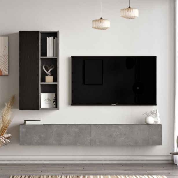 TV-taso ja seinähylly Linento Furniture LV10, hopeanharmaa/musta