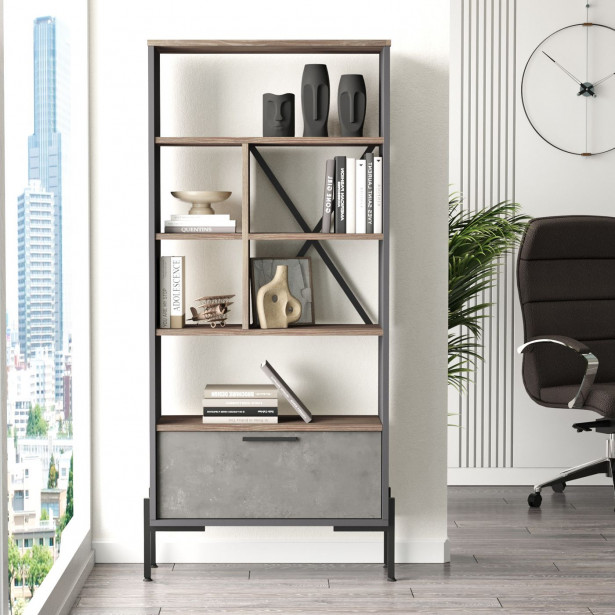 Kirjahylly Linento Furniture VS4, ruskea/harmaa