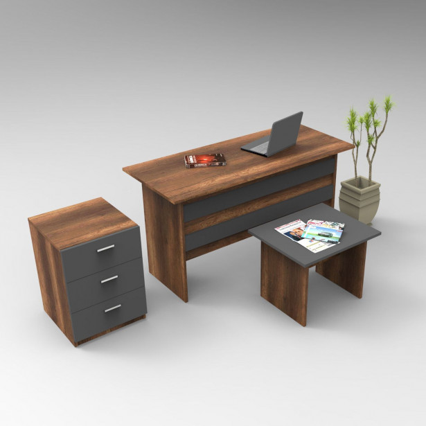 Työpöytäkokonaisuus Linento Furniture VO9, tummanruskea/harmaa