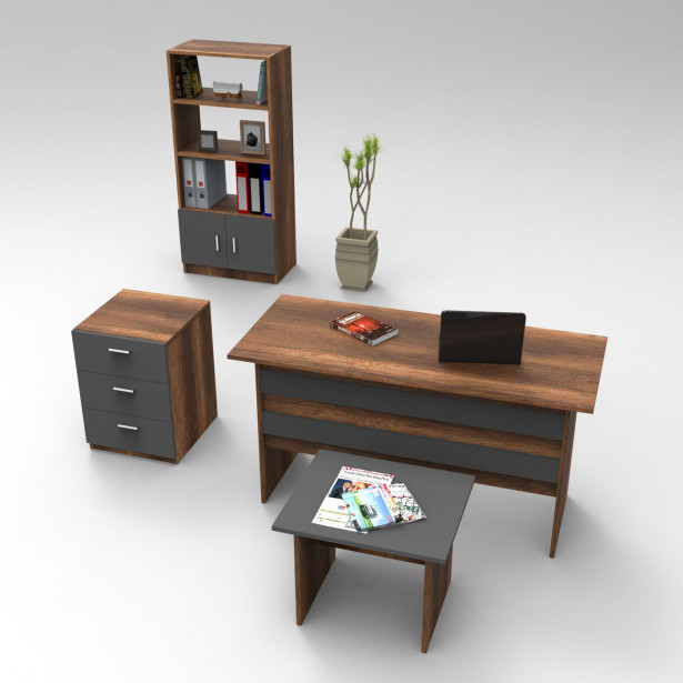 Työpöytäkokonaisuus Linento Furniture VO11, tummanruskea/harmaa