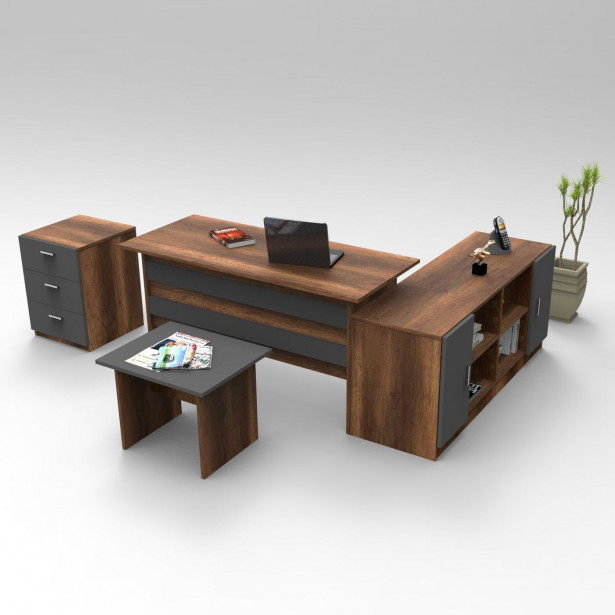 Työpöytäkokonaisuus Linento Furniture VO13, 4-osainen, ruskea/harmaa