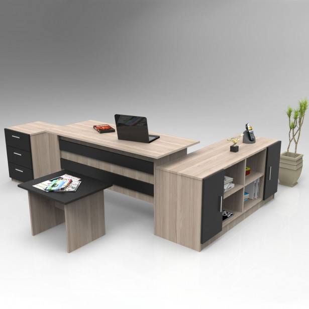 Työpöytäkokonaisuus Linento Furniture VO13, 4-osainen, ruskea/musta