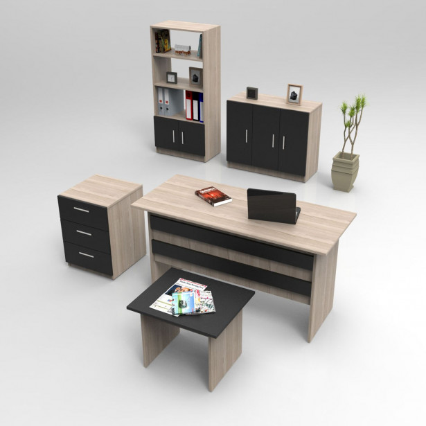 Työpöytäkokonaisuus Linento Furniture VO14, 5-osainen, ruskea/musta