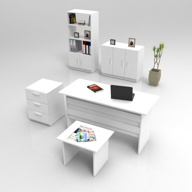 Työpöytäkokonaisuus Linento Furniture VO14, 5-osainen, valkoinen