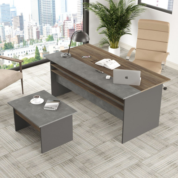 Työpöytä ja apupöytä Linento Furniture VS6, ruskea/harmaa