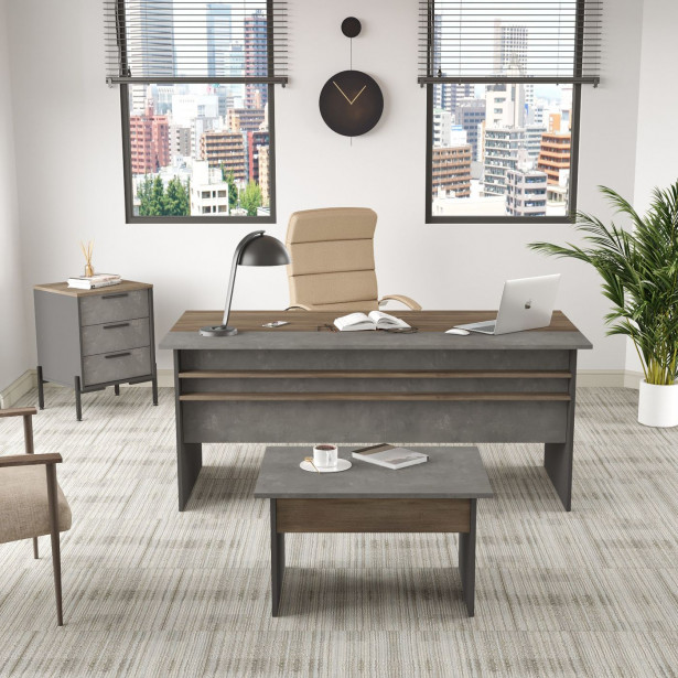 Työpöytäkokonaisuus Linento Furniture VS7, 3-osainen, ruskea/harmaa