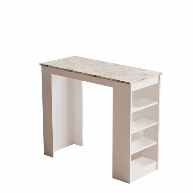 Baaripöytä Linento Furniture ST1 White, marmorikuosi, valkoinen/beige marmori
