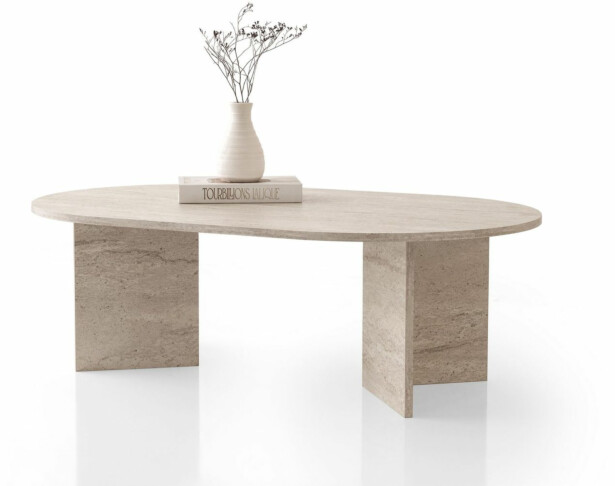 Sohvapöytä Linento Furniture Oscar-9544, 128x80cm, beige travertiinikuosi