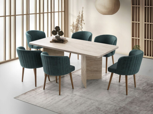 Ruokapöytä Linento Furniture Loft-2931, 180x90cm, beige travertiinikuosi