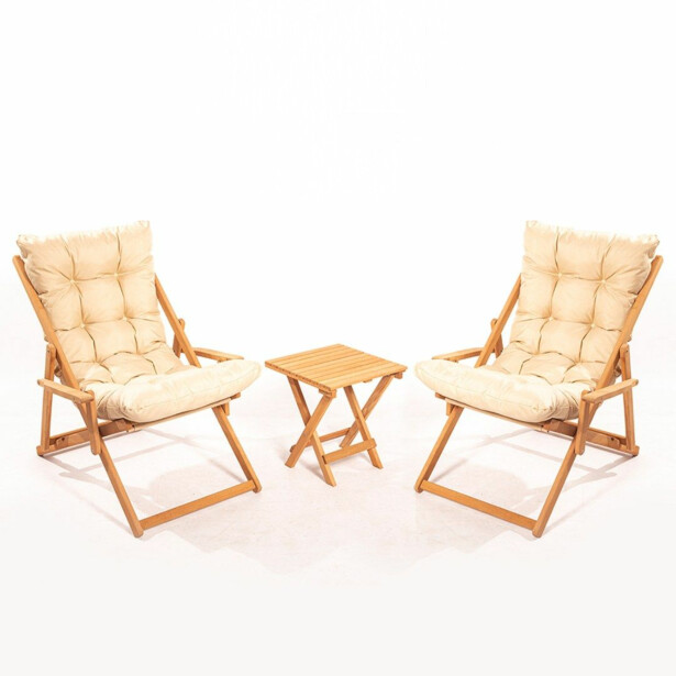 Garden Table & Chairs Set (3 Pieces) Linento Garden MY005 Brown Cream