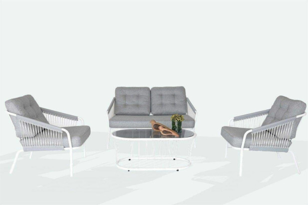 Garden Lounge Set Linento Garden Real 2-1-1-S White White Grey