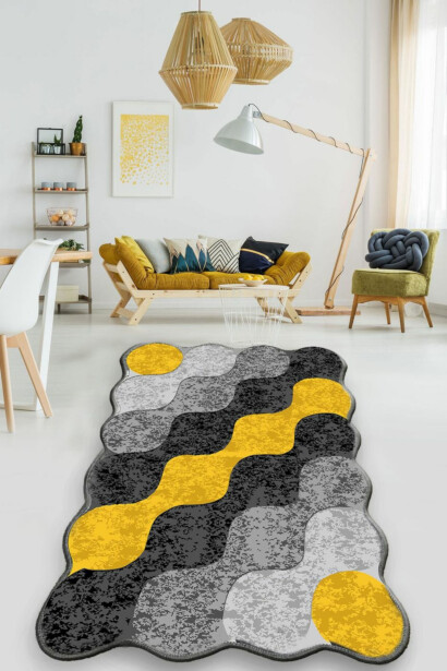Käytävämatto Linento Circle 4 80x150cm keltainen/harmaa