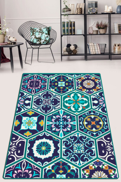 Käytävämatto Linento Mosaic 80x140cm sininen/vihreä