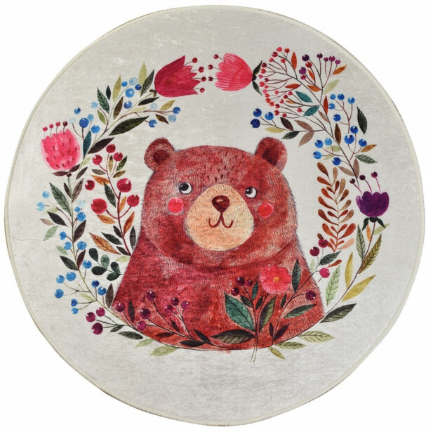 Pyöreä matto Linento Bears Garden Ø140cm punainen/ruskea