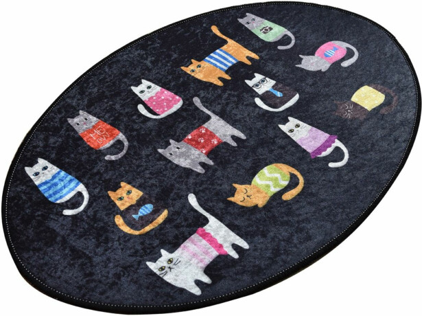 Kylpyhuoneen matto Linento Black Cats Oval 60x90cm musta/monivärinen