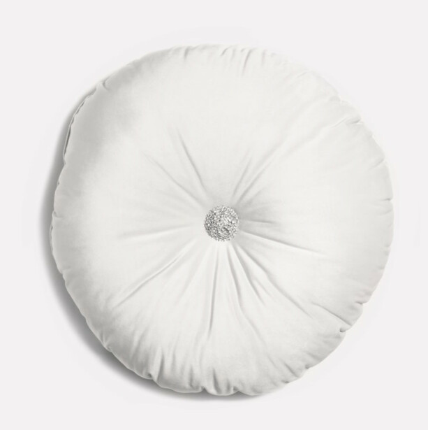 Samettityyny Lennol Megan, koristenapilla, Ø50cm, valkoinen