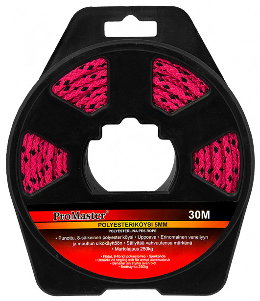 Yleisköysi ProMaster PES, 5 mm x 30 m pinkki/musta