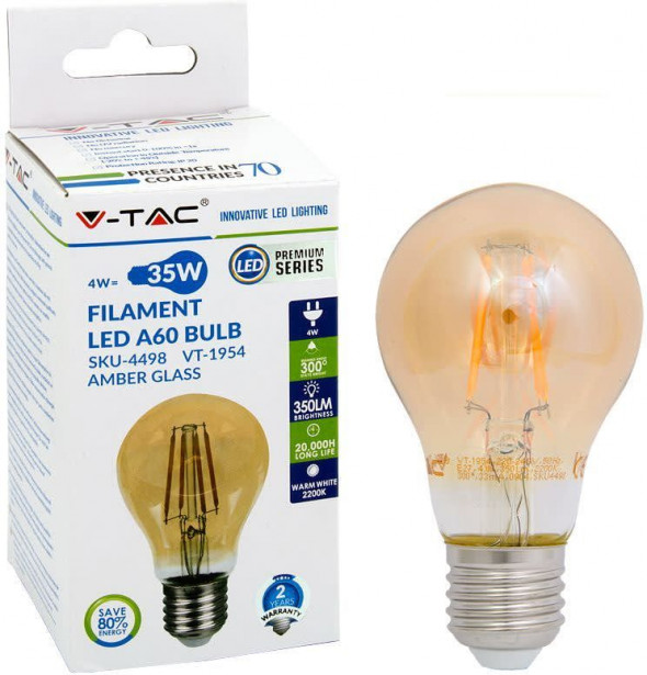 LED-polttimo V-TAC 4W E27 2200 K, 350 lm, A60, meripihka