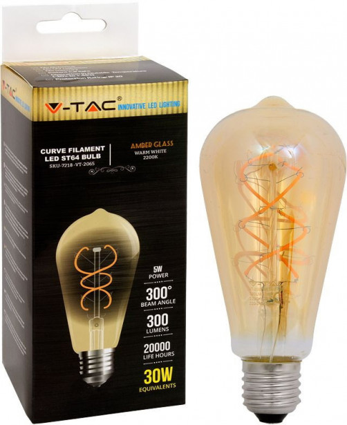 LED-polttimo V-TAC 5W E27 2200 K, 300 lm, ST64, meripihka