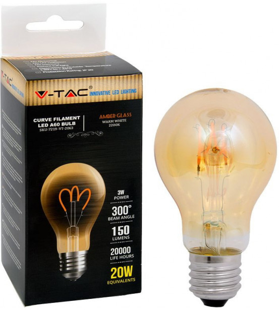 LED-polttimo V-TAC 3W E27 2200 K, 150 lm, A60, meripihka