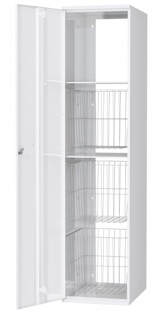 Pyykkikaappi Polaria 300x1700x530 mm, vasenkätinen, sylinterilukko, 3 koria + 2 hyllyä