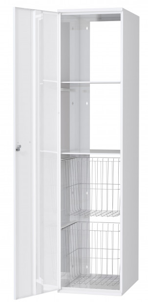 Pyykkikaappi Polaria 300x1700x530 mm, vasenkätinen, sylinterilukko, 2 koria + 2 hyllyä