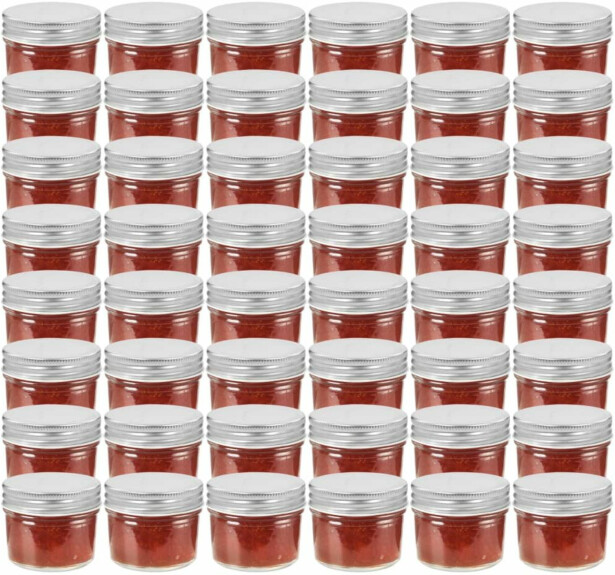 Lasiset hillopurkit hopean värisillä kansilla 48 kpl 110 ml_1