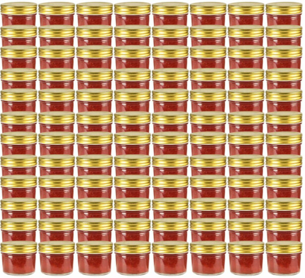 Lasiset hillopurkit kullan värisillä kansilla 96 kpl 110 ml_1