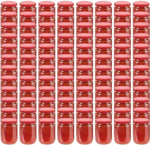 Lasiset hillopurkit punaisilla kansilla 96 kpl 230 ml_1