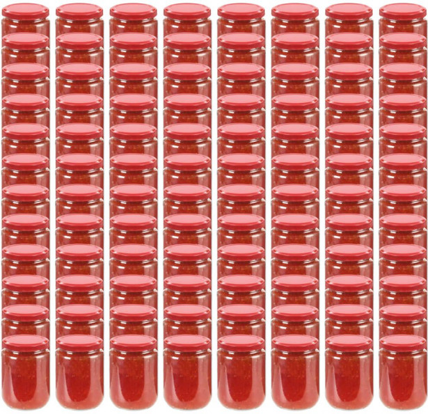 Lasiset hillopurkit punaisilla kansilla 96 kpl 230 ml_1