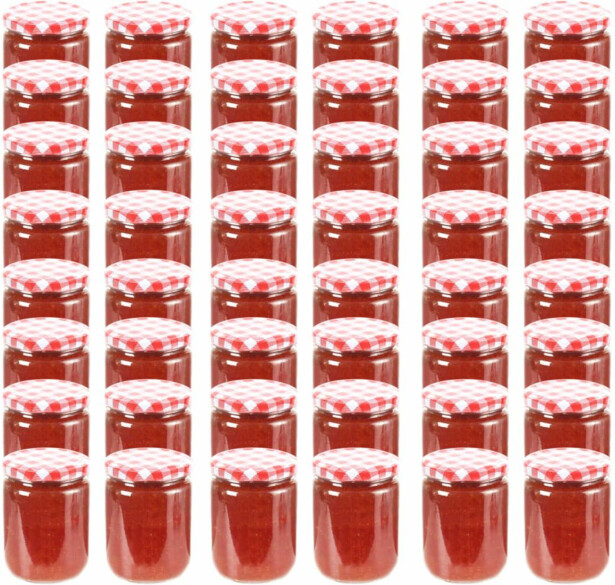 Lasiset hillopurkit valkopunaisilla kansilla 48 kpl 230 ml_1