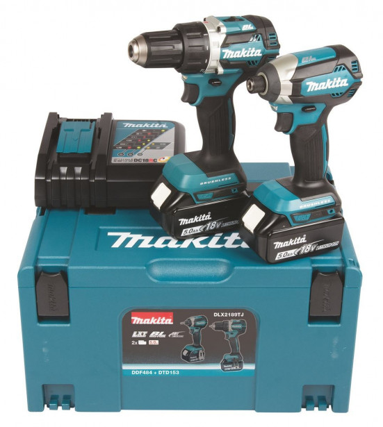 Akkukonesarja Makita LXT DDF484+DTD153, 18V, 2x5.0Ah akuilla + Makpac