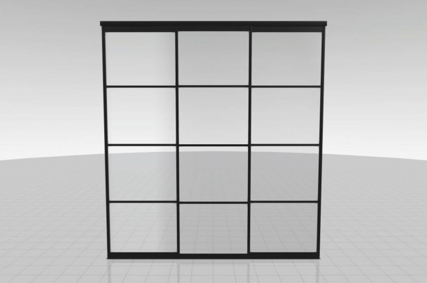 Tilanjakaja/liukuovi Mirror Line, kolmella ovella, musta, korkea malli, mittatilaus