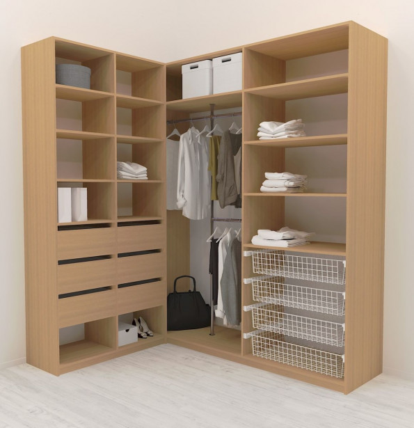 Walk-in closet L-malli Mirror Line, 2200x1500x1800 mm, tammi