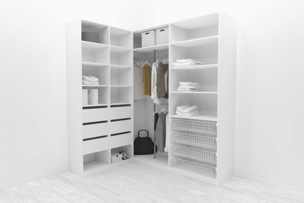 Walk-in closet L-malli, Mirror Line, 2200x1500x1800 mm, valkoinen