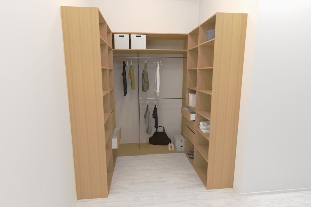 Walk-in closet U-malli Mirror Line, 2100/2400x1600x1800 mm, tammi