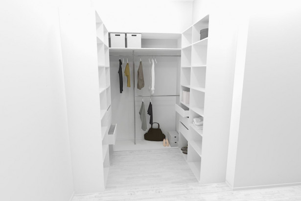 Walk-in closet U-malli Mirror Line, 2100/2400x1600x1800 mm, valkoinen