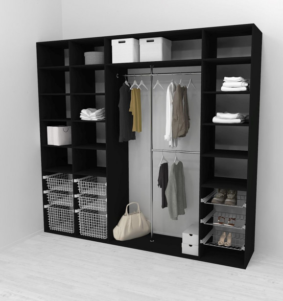 Walk-in closet 260 cm Mirror Line, 2100/2400x2600x510 mm, musta