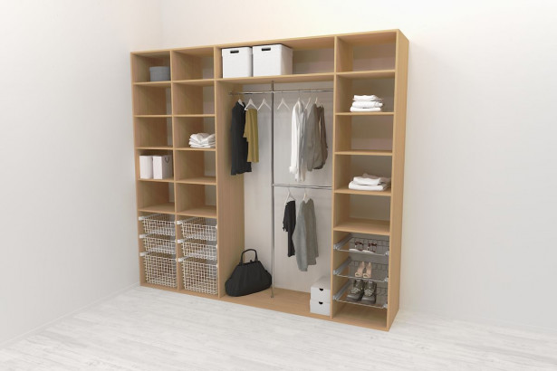 Walk-in closet 260 cm Mirror Line, 2100/2400x2600x510 mm, tammi