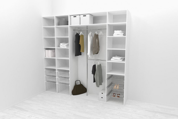 Walk-in closet 260 cm Mirror Line, 2100/2400x2600x510 mm, valkoinen