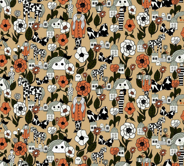 Tapetti Marimekko Marikylä, okra, 0.7x10.05m