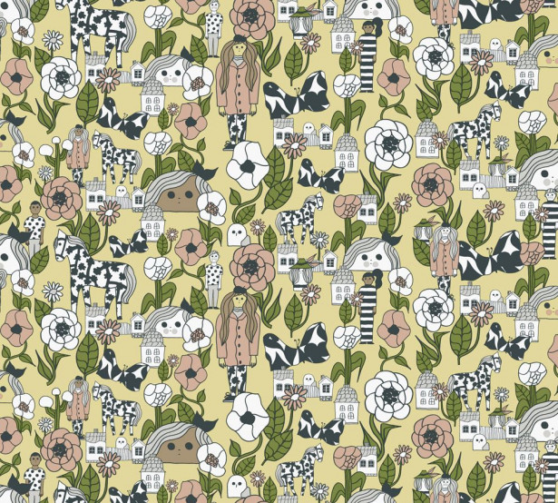Tapetti Marimekko Marikylä, keltainen, 0.7x10.05m