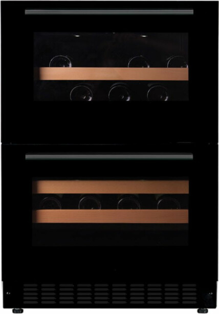 Kahden lämpötilan viinikaappi mQuvée WineCave 60DD Fullglass Black WCDD60FGB, musta, integroitava