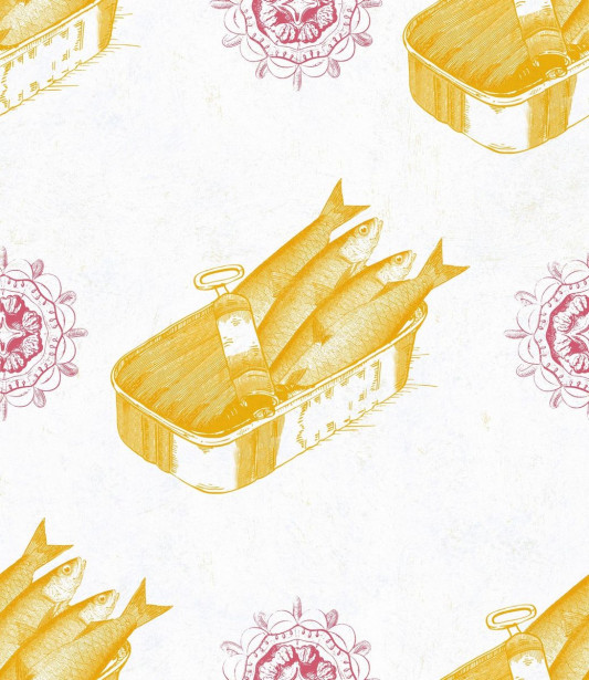 Paneelitapetti Mindthegap Sardines Yellow, 1.56x3m