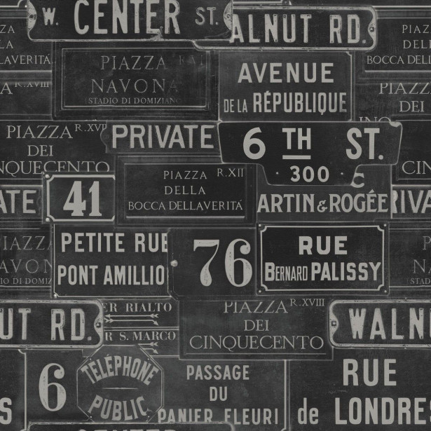 Paneelitapetti Mindthegap Vintage Signs Anthracite, 1.56x3m