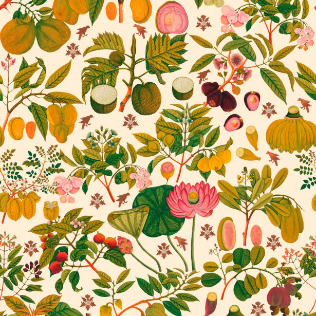 Paneelitapetti Mindthegap Asian fruits and flowers, 1.56x3m, beige