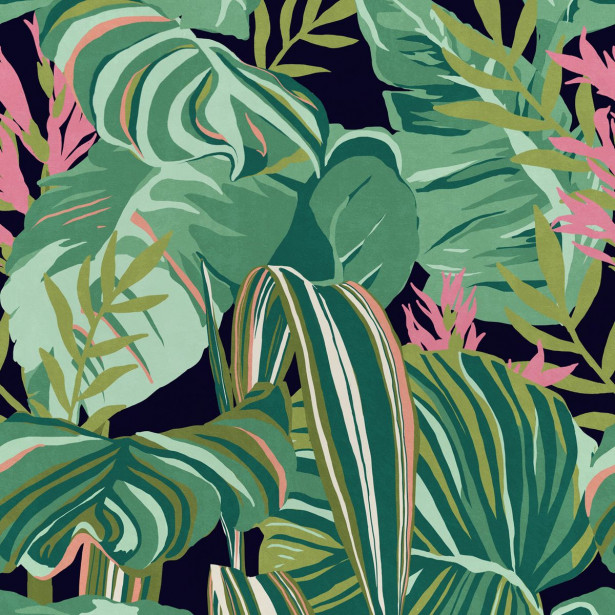Paneelitapetti Mindthegap Tropical foliage, 1.56x3m, musta
