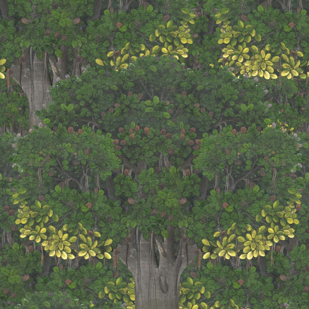 Paneelitapetti Mindthegap Savage leaves, 1.56x3m, tummanvihreä