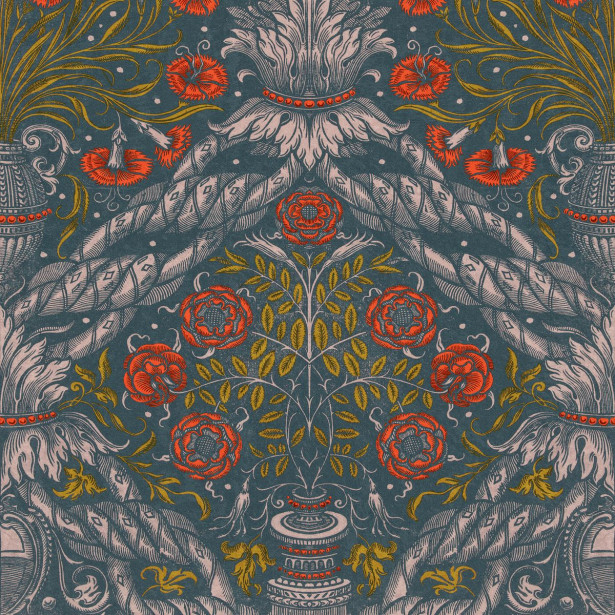 Paneelitapetti Mindthegap Floral ornament, 1.56x3m, sininen/punainen