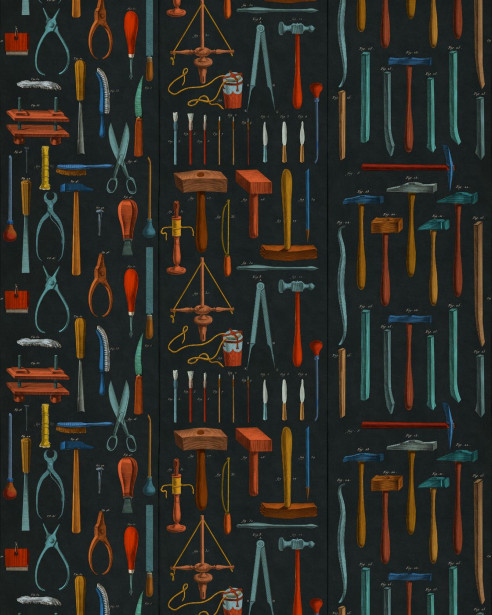 Paneelitapetti Mindthegap Old Tools, 1.56x3m, antrasiitti